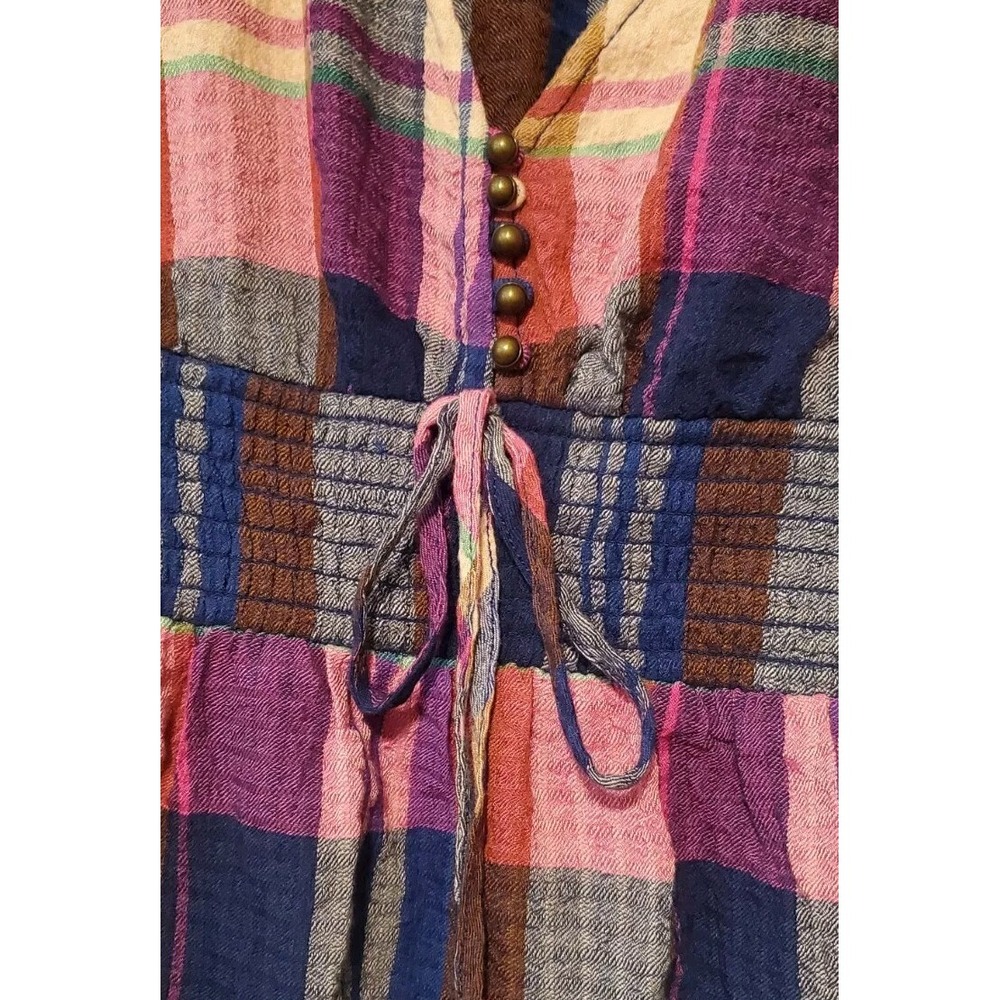 Anthropologie Pilcro Deep V Blouse Plaid Pink Medium Top Shirt Long - Picture 4 of 9